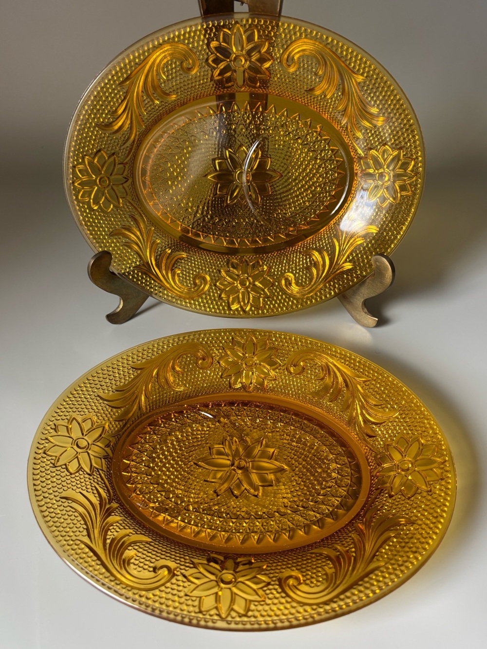 Amber Tiara Glass Depression Glass Snack Oval Plate 6 3/4" X 8 1/4" - Set of 2
